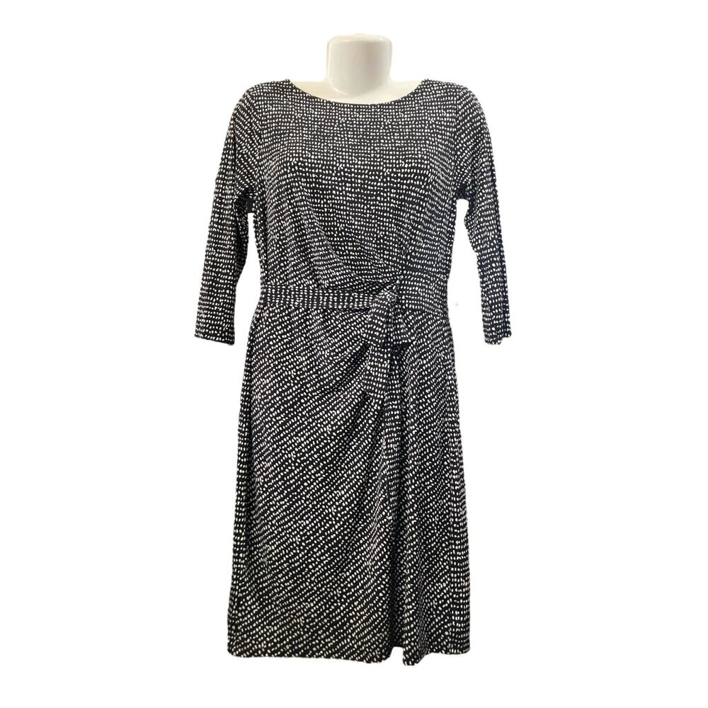 Ann Taylor Women's Black/Off-White Pebble Tie Waist 3/4 Sleeve Dress | Size S